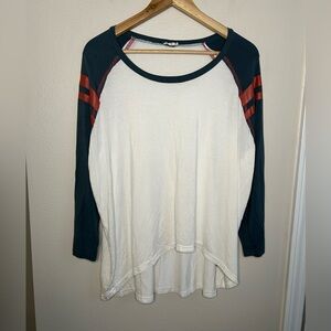 POL Women's Raglan Baseball Tee Shirt White Blue Red Size L